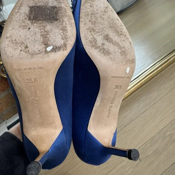 Manolo Blahnik Blue Satin Jeweled Pointed Toe Stiletto Pumps - Picture 6 of 6